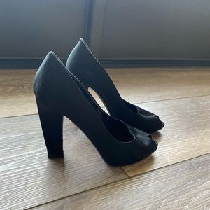 Prada black-satin peep toe heels